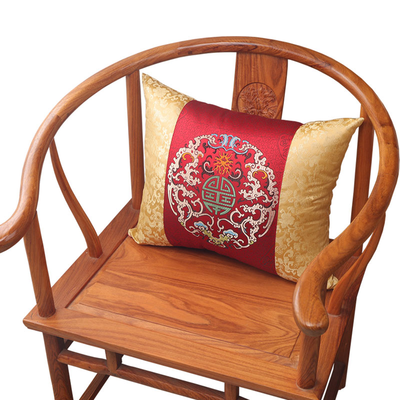 中式抱枕红木沙发靠垫枕芯茶椅腰枕复古高档办Q公室靠背套绣花特