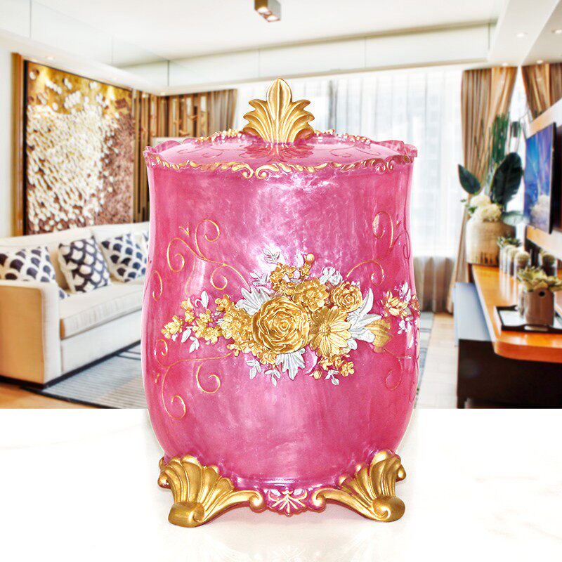 欧式带盖垃圾桶树脂客厅家t用桌面创意收纳桶大号厕所卫生间纸篓