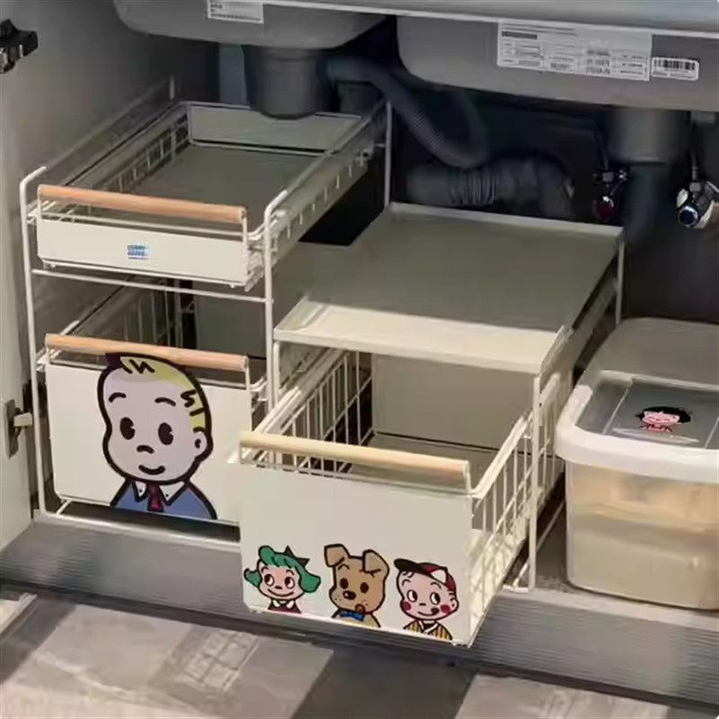 厨房下水槽置物架台面抽屉v式收纳架多功能置物柜拉篮橱柜分层架