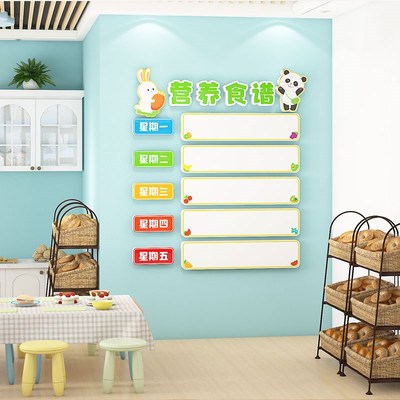 幼儿园午托管班i文化墙贴布置小饭桌食堂每周食谱展示板墙面装饰