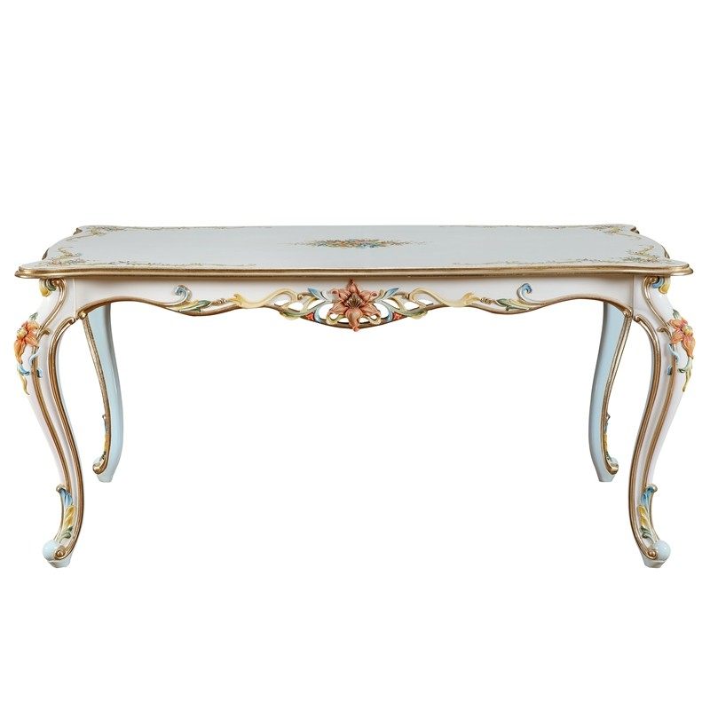 欧式实木雕花餐桌椅组合法式金箔彩绘6人L长方形餐台别墅餐厅家具