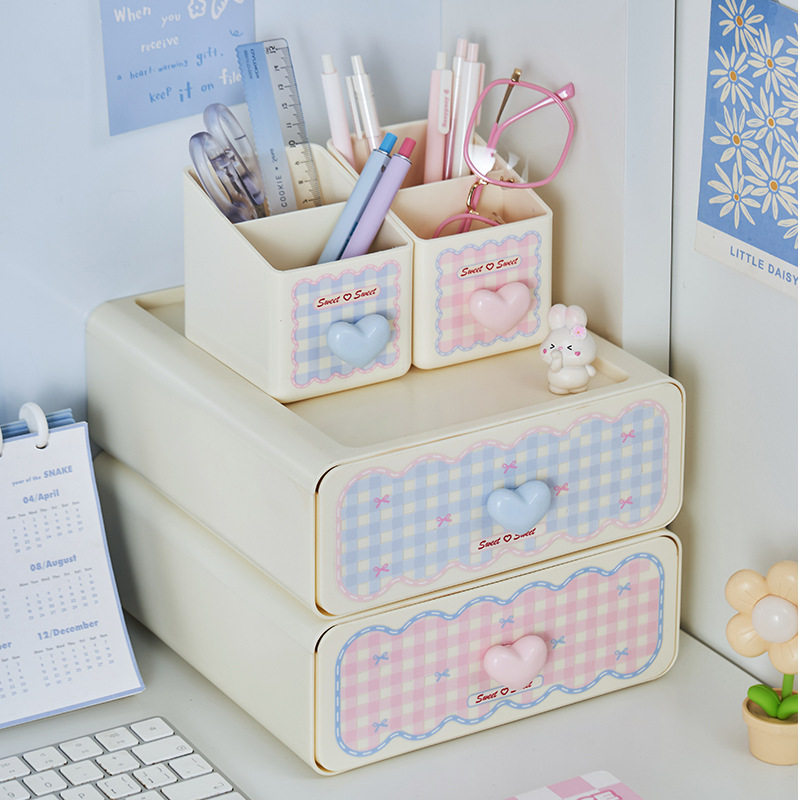 抽屉式收纳盒粉嫩甜心桌面置物架化妆刷筒少女收纳办公杂物整理架,文具电教/文化用品/商务用品,文具整理盒,淘宝优惠券,粉丝福利购,淘宝优惠卷