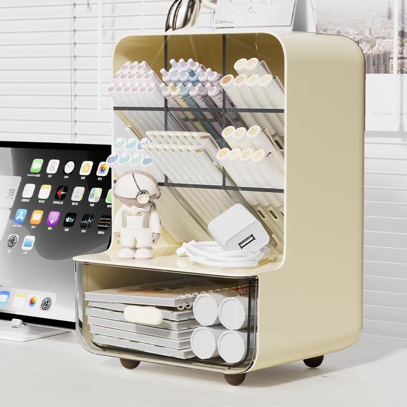 高颜值斜插式笔筒收纳盒大容量分格设计学生宿舍办公桌面防尘收纳办公桌面多功能办公用品整理文具整理盒