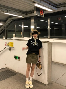 修身 复古夏季 上衣T恤ins潮 字母印花短袖 24SS重磅纯棉小众2024新款