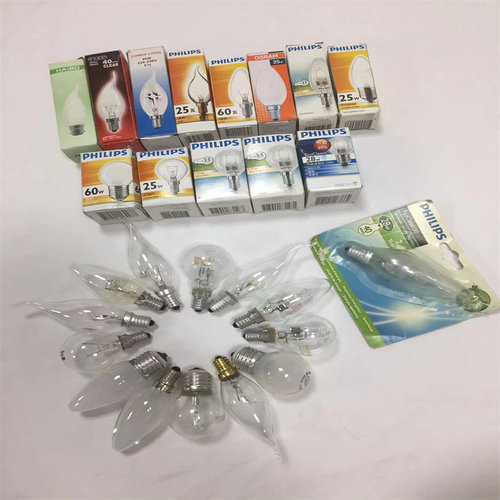 飞利浦卤素尖泡拉尾钨丝蜡烛灯25W40W60W E14小螺口透明磨砂灯泡