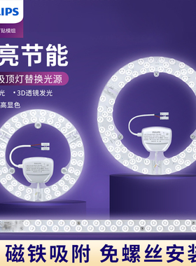 飞利浦吸顶灯led灯芯长条磁吸替换芯卧室客厅圆形led灯条灯盘超亮
