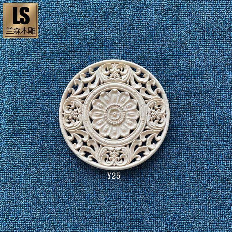 东阳欧式实木镂空圆花木雕复古装饰家装美式挂件橡胶木圆盘贴花