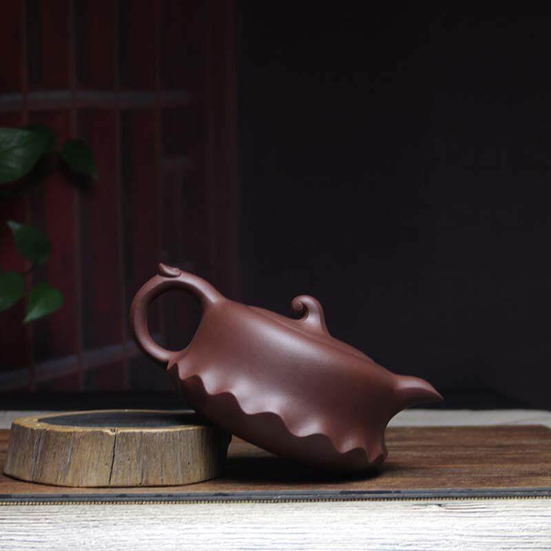 宜兴原矿紫砂壶精品仿生器紫泥荷趣纯手工功夫茶壶大容量扁壶茶具