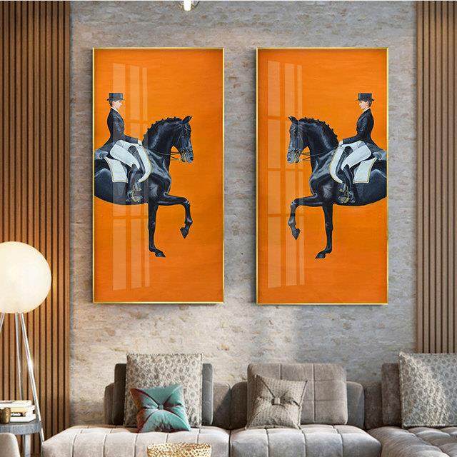 轻奢美式挂画橙色骑马入户玄关装饰画北欧风格现代简约客厅墙壁画,家居饰品,现代装饰画,淘宝优惠券,粉丝福利购,淘宝优惠卷