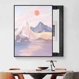 简约手绘日出油画空开弱电箱遮挡挂画推拉免打孔电箱电表箱装饰画