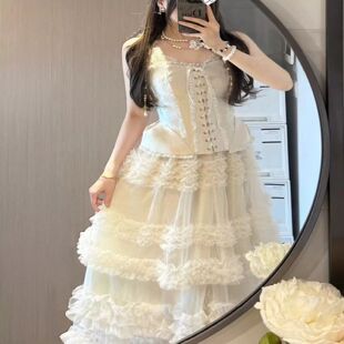 公主蛋糕裙女2025春秋网纱拼接重工蛋糕裙 藤姐同款 小红书同款