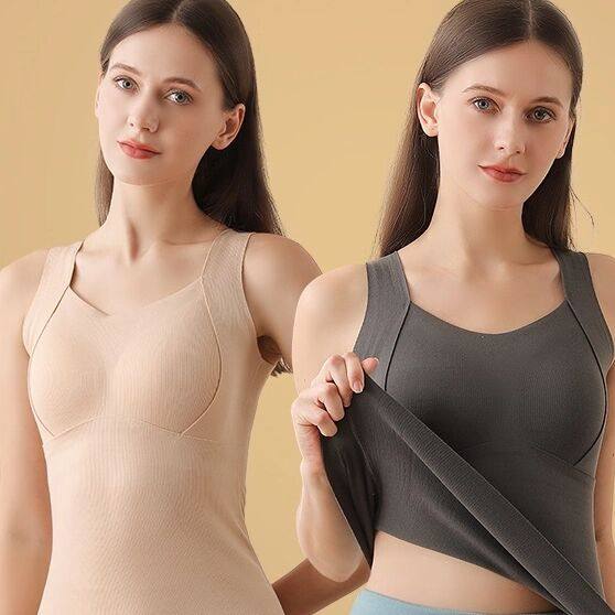 雅鹿带胸垫保暖背心女士一体式免穿文胸内衣打底上衣百搭秋冬内衣