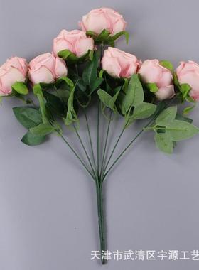 厂家欧式森系复古7头皇妃玫瑰仿真绢花外贸把束家居装饰假花