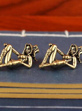 跨境黄铜双马尾小美女桌面摆件摆设装饰品小美女纯黄铜茶几小摆件