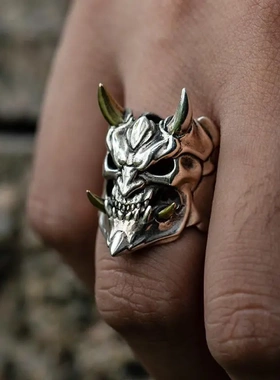 新品欧美合金面具般若戒指骷髅头双色戒指指环