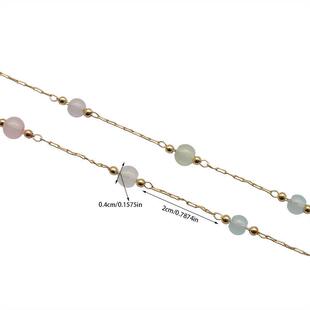 猫眼石混彩铜珠链 纯铜保色链条 天然圆石手工链 项链饰品配件