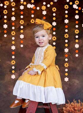 波西米亚粉红橙色感恩节派对装饰花环生日派对橙色花朵圆片串车缝