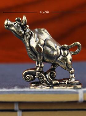 纯黄铜牛气冲天桌面摆件十二生肖牛纳福摆饰茶宠工艺品老铜器