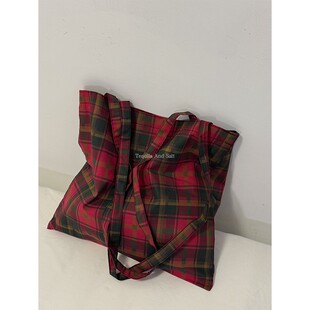 Tequila And Salt | 复古红绿格子文艺单肩帆布包女小个子斜挎包