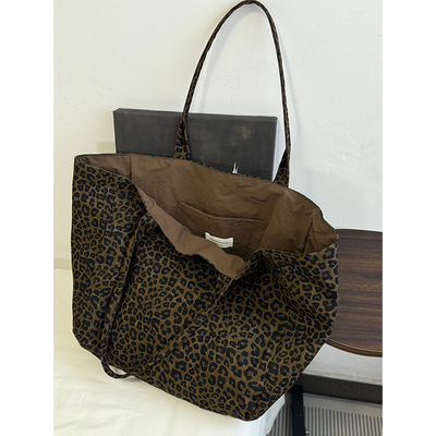 Tequila 秋新款oversize双面背慵懒托特包秋冬棕色豹纹单肩包女