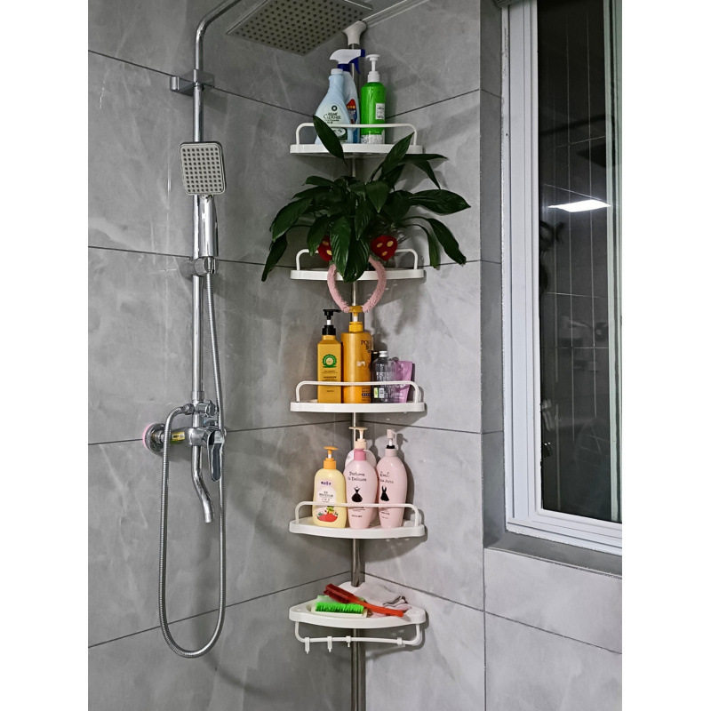 顶天立地置物架浴室不锈钢伸缩杆卫生间厨房三角收纳层架子免打孔