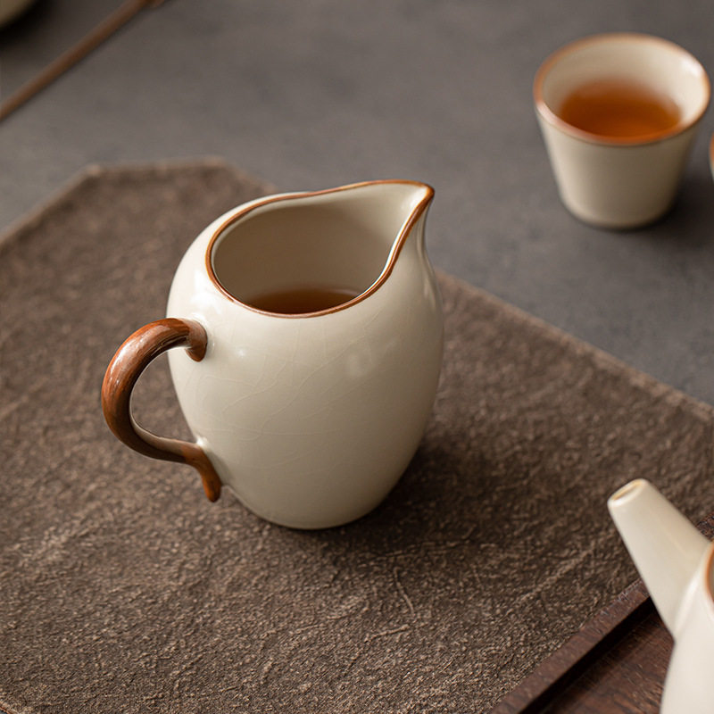 茶道配件汝窑茶具柄陶瓷米黄烫手分茶器防家用茶匀茶海公道杯公杯