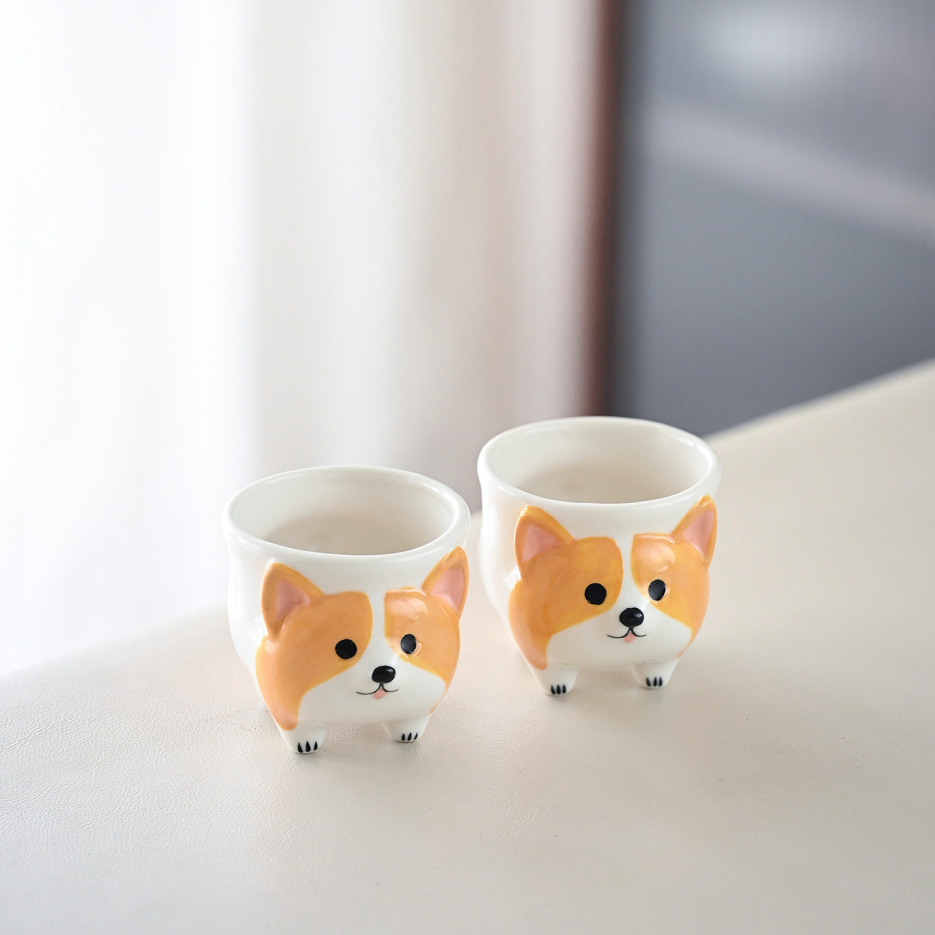 现代陶瓷杯釉下彩陶瓷杯搞怪杯子狗丁制情侣杯手绘猫手握柯基水杯