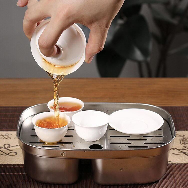 潮州不锈钢工夫茶盘储水家用户外便携茶托盘茶具全套旅游干泡台无