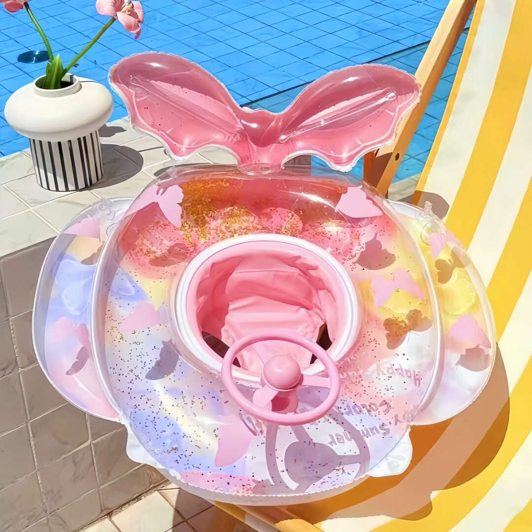 新款儿童游泳圈宝宝充气浮圈男女童水上便携游泳装备防侧翻亲子圈