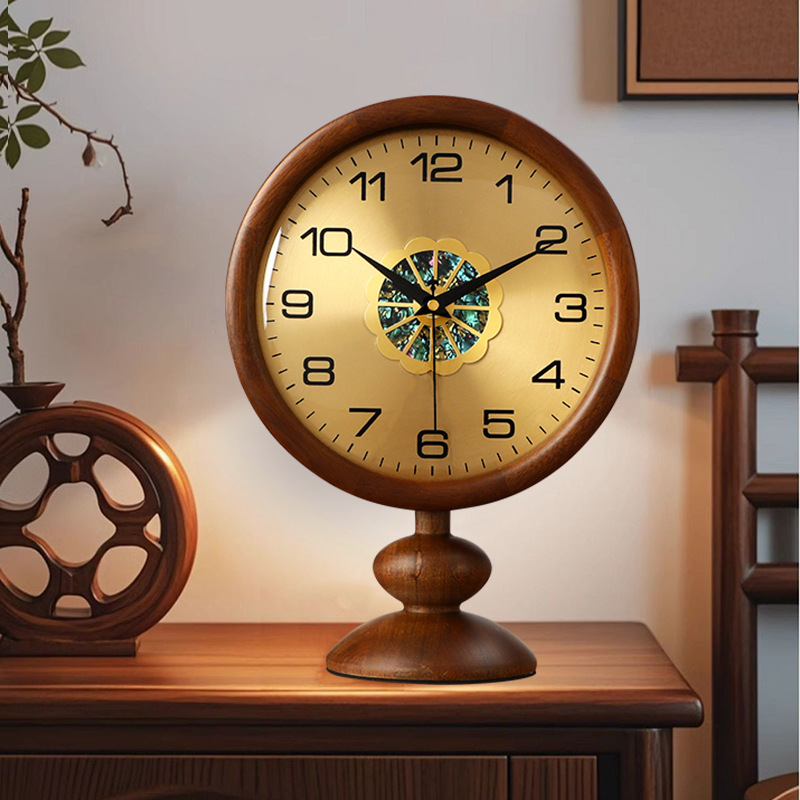 美式复古座钟客厅台式钟表摆件2025新款实木桌面时钟静音台钟摆钟