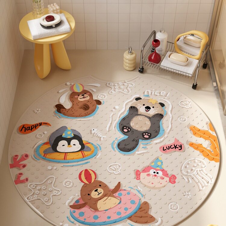 圆形浴室防滑垫地垫儿童洗澡厕所卫生间脚垫淋浴吸盘防水地毯