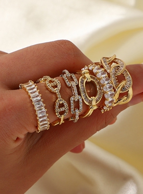 ins风高级感女民族锆石戒指环开口对风戒指不掉色复古戒指