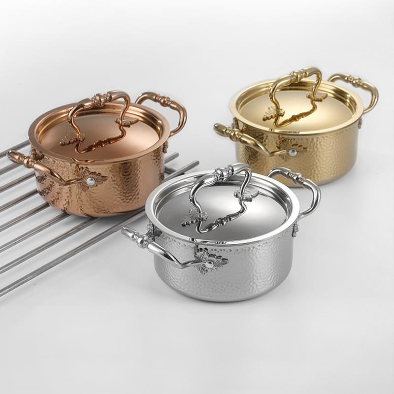 锤纹小火锅鸳鸯锅一人一锅304三层钢不锈钢小火锅电磁炉专用汤锅