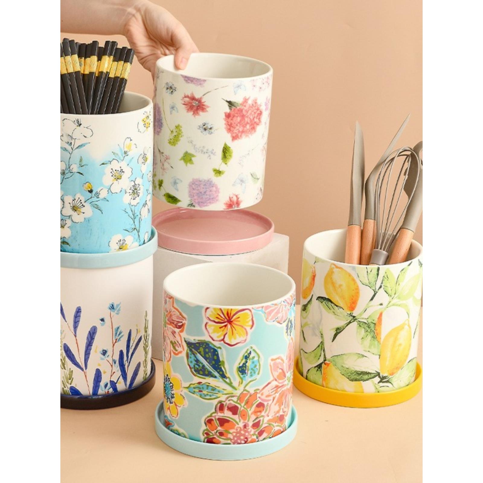 家用抗菌筷子筒厨房陶瓷筷子笼收纳盒沥水架防霉刀叉化妆刷收纳罐