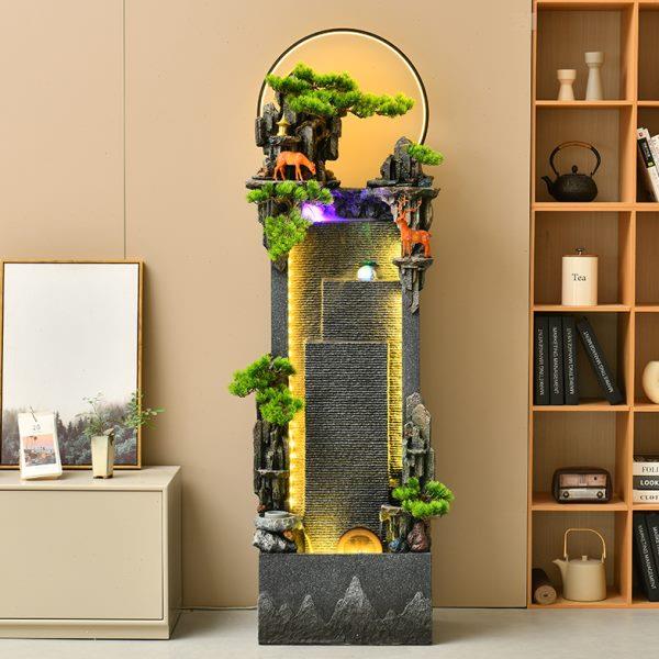 电视柜边循环旁摆件品落地流水喷泉玄关装饰的电视边水两新款客厅