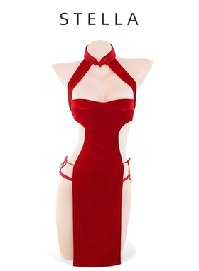 STELLA 【红色俏佳人】国风复古丝绒旗袍制服睡衣睡裙女