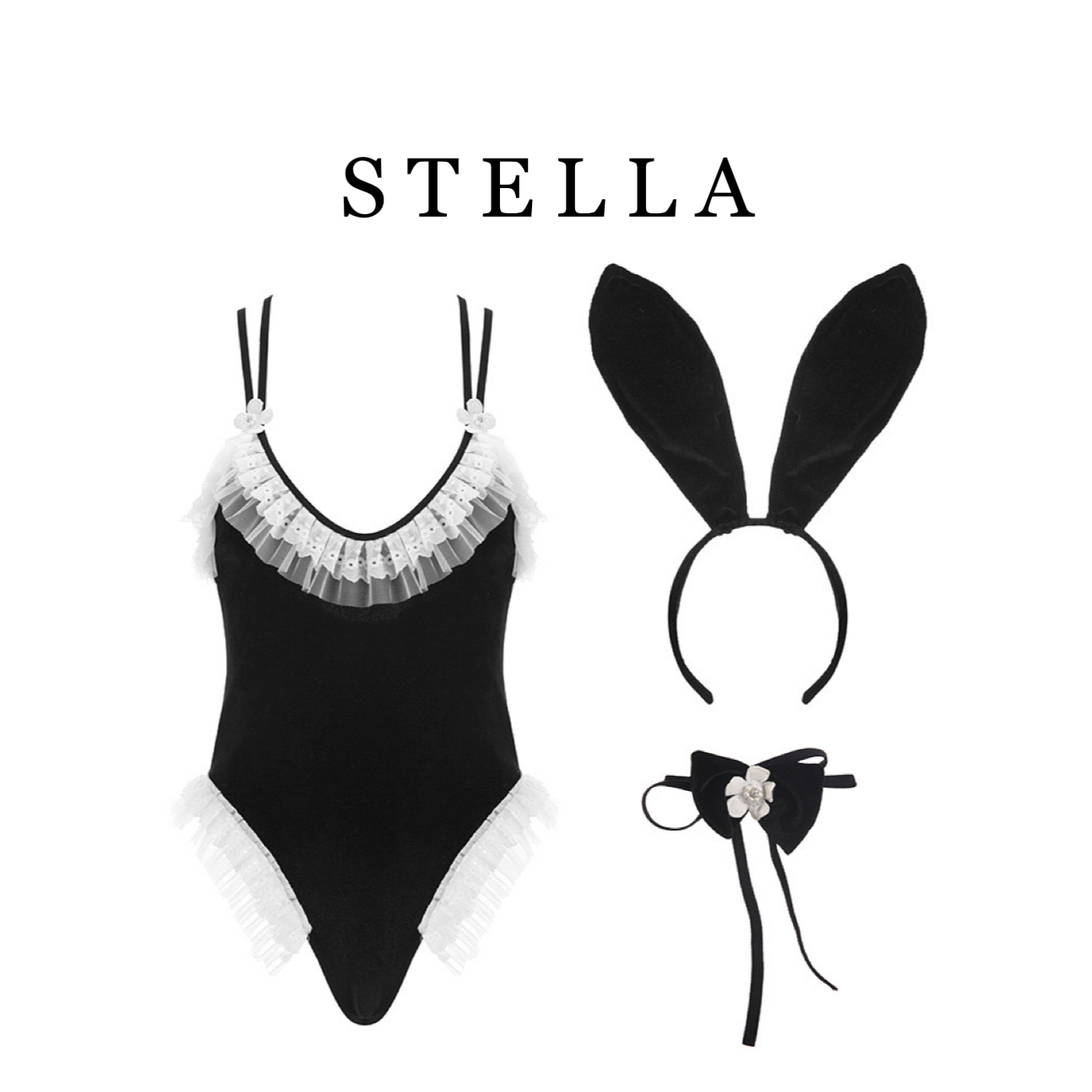 STELKA万圣节深V美背丝绒性感COS兔女郎制服连体衣暗扣家居服睡裙