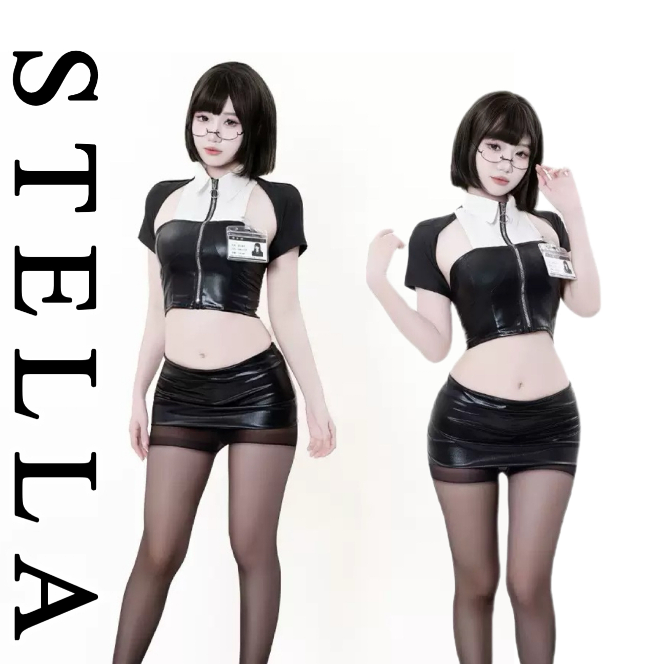 STELLA塑身OL火辣性感制服套装职业秘书cos漆皮机车女警包臀制服