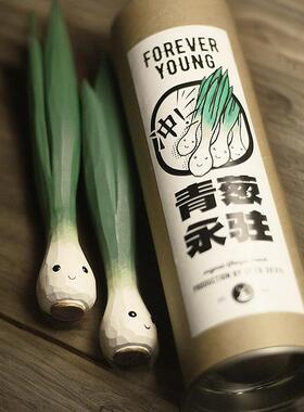 鹿妖商店 青葱永驻 蔬菜精灵纯手工木雕 实木桌面摆件 生日礼物
