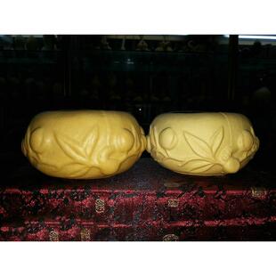 丰一阁精品彷清官模范制髹大漆桃型天然葫芦水盂笔洗摆件匏器一对