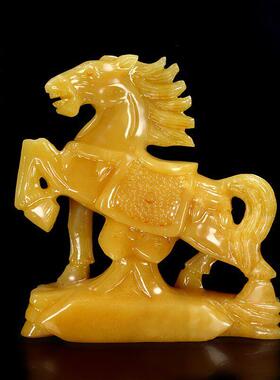 天然米黄玉十二生肖马摆件工艺品马到成功结婚礼物家居酒柜装饰品