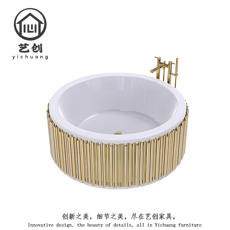 意式轻奢葡萄牙树条竖纹浴缸坐式家用独立泡澡盆民宿酒店单人浴盆