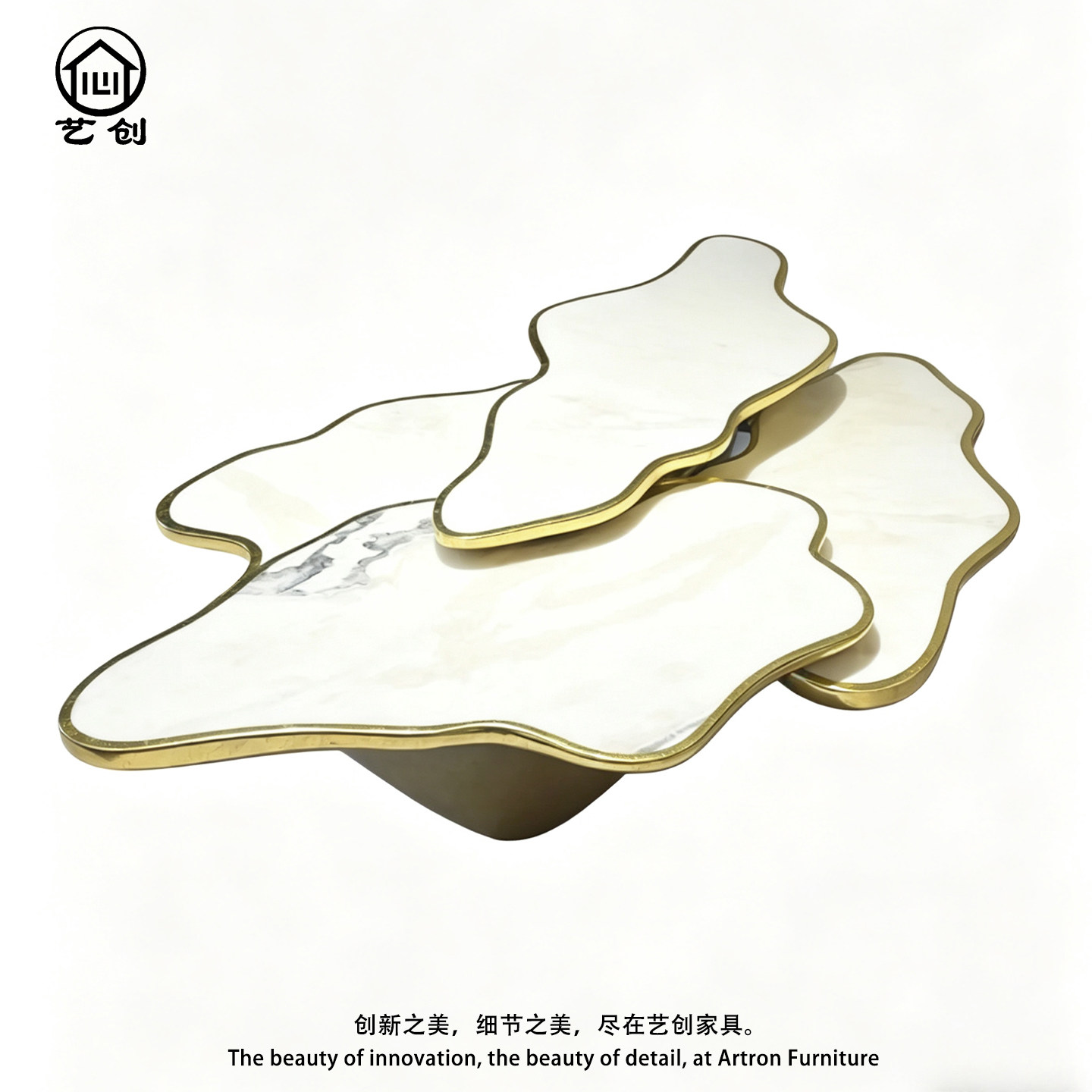 创意大理石异形茶几别墅豪宅客厅轻奢设计师款艺术高级感金属茶几