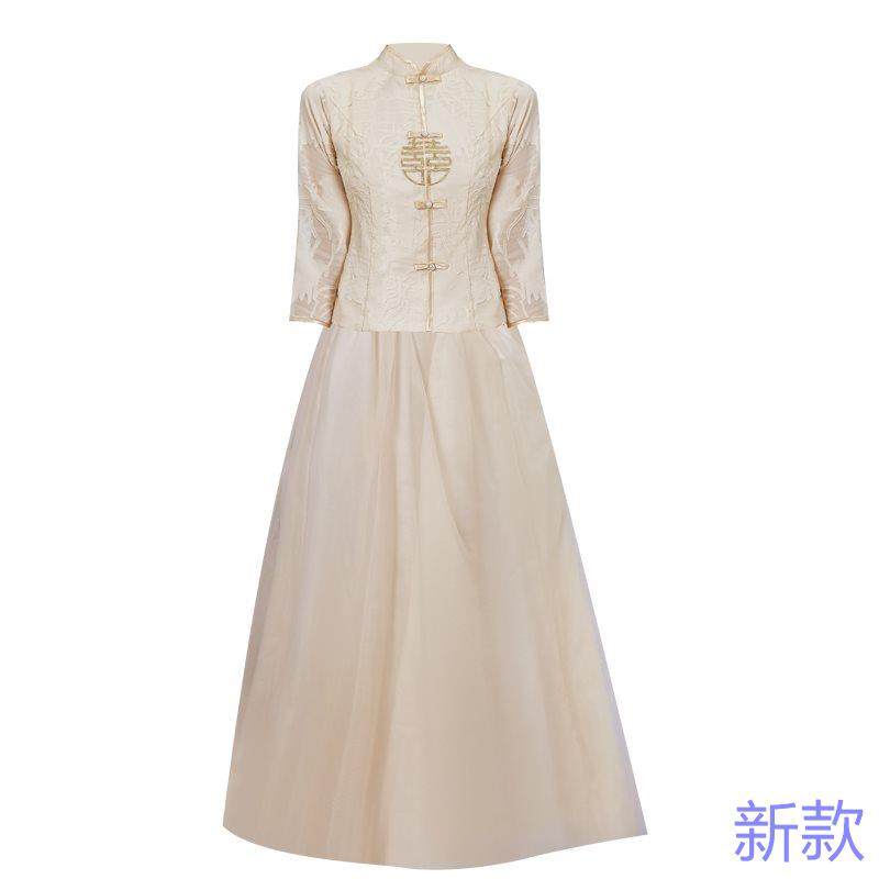 中式伴娘服女202团秋冬新款姐妹4香槟色礼服小个子显瘦旗袍伴新款