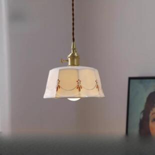 宋式美学吊灯复古黄铜釉面手绘陶瓷灯餐厅吧台玄关飘窗卧室床头灯