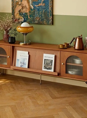 电视柜60cm高款落地 实木北欧墙柜组合客厅储物柜中古风电视机柜