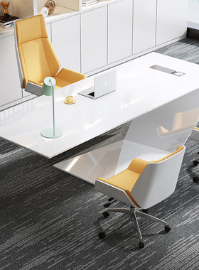 轻奢烤漆老板办公桌现代简约经理主管大班台美容院接待桌椅组合