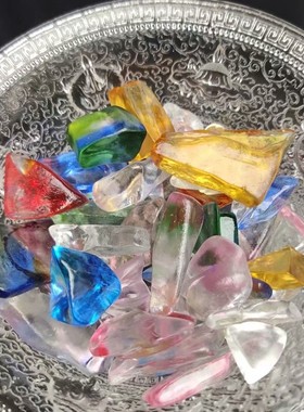 速发宝晶琉工碎石彩色假山盆景聚水盆鱼缸装饰纯手璃打磨供佛装藏