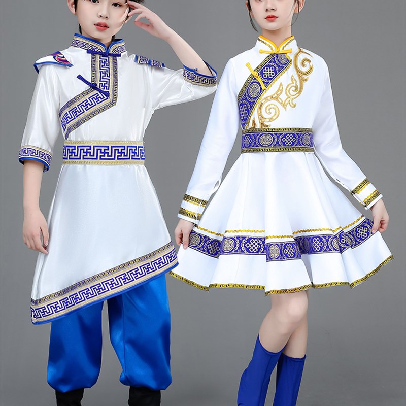 速发儿彩新款蒙古服族枫童蒙古族舞蹈演出服蒙族服装草原白马筷子
