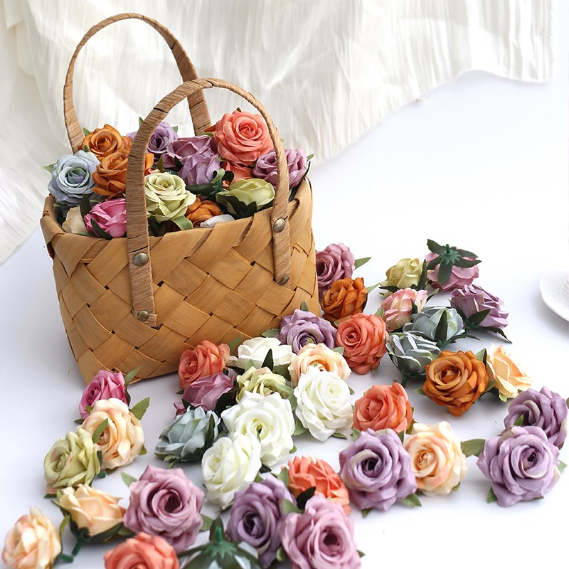 速发卷边渐变玫瑰花 绢发 头饰花配花环材料 婚庆谷美布景饰饰